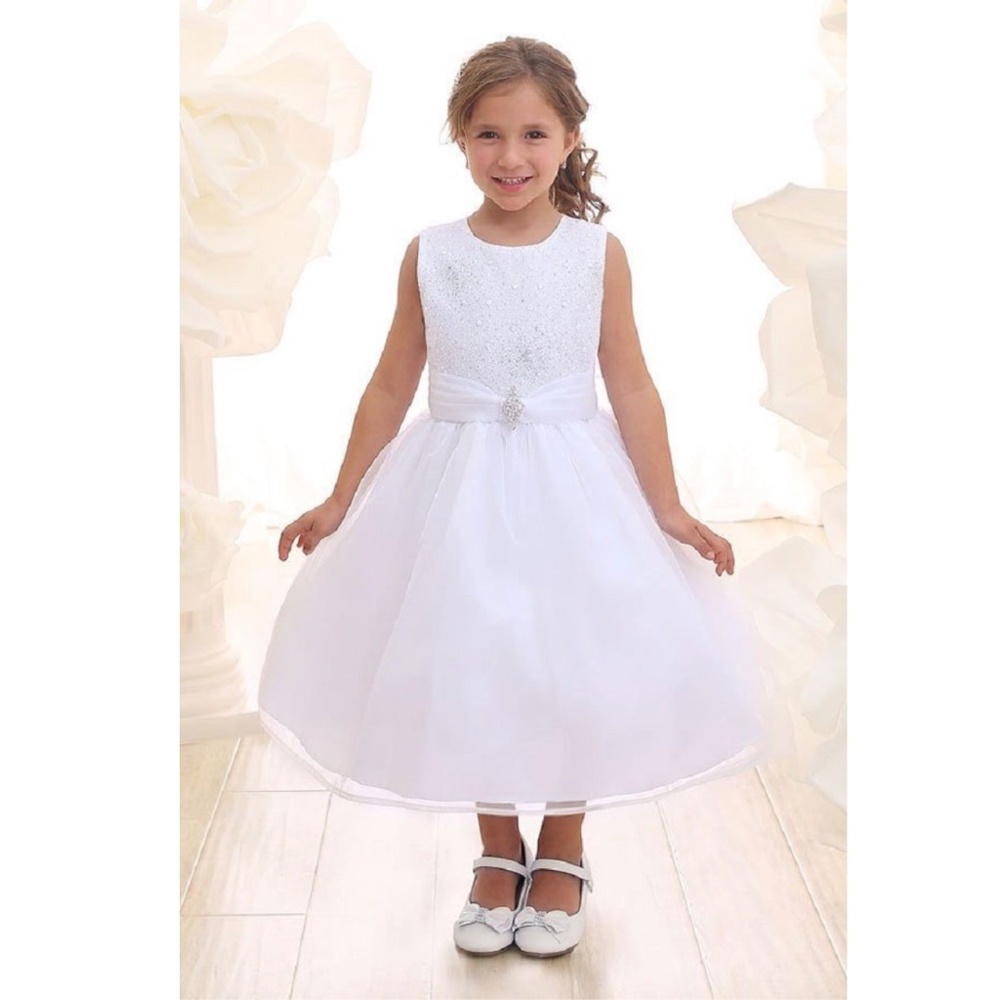 Girls White Glitter Dress